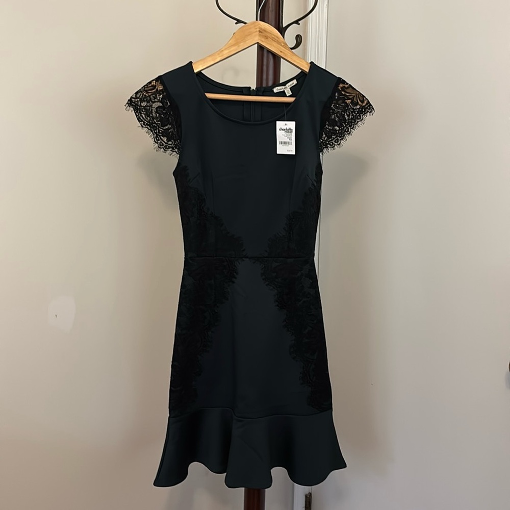 Charlotte Russe dark green fitted lace holiday dress
